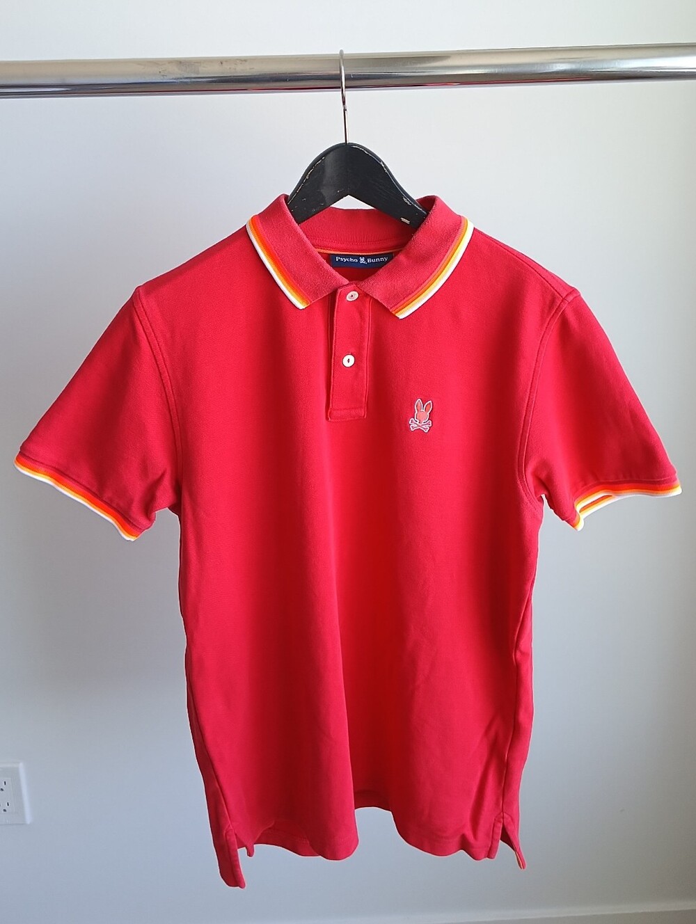 Psycho Bunny Red Pima Cotton Polo Shirt Size 4 Medium Contrast Tipping Peru